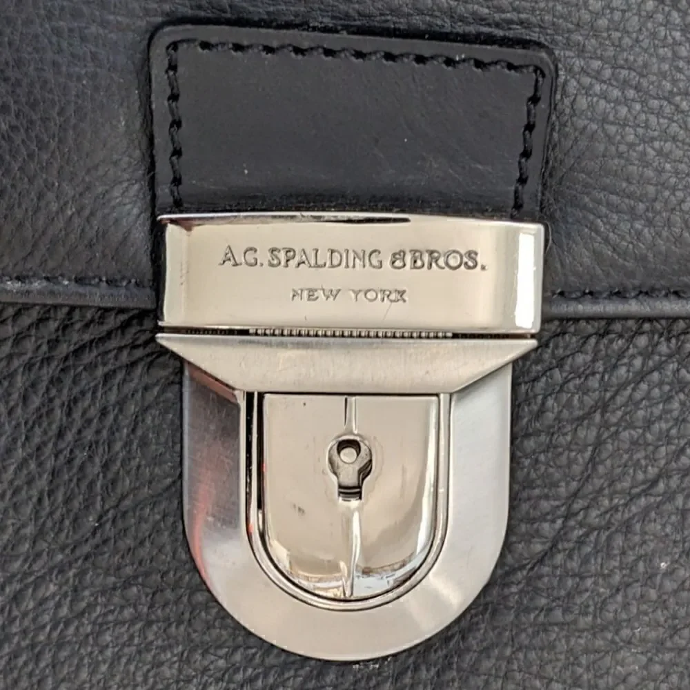 A.G. Spalding & Bros. New York Black Leather Messenger Briefcase Work & Office